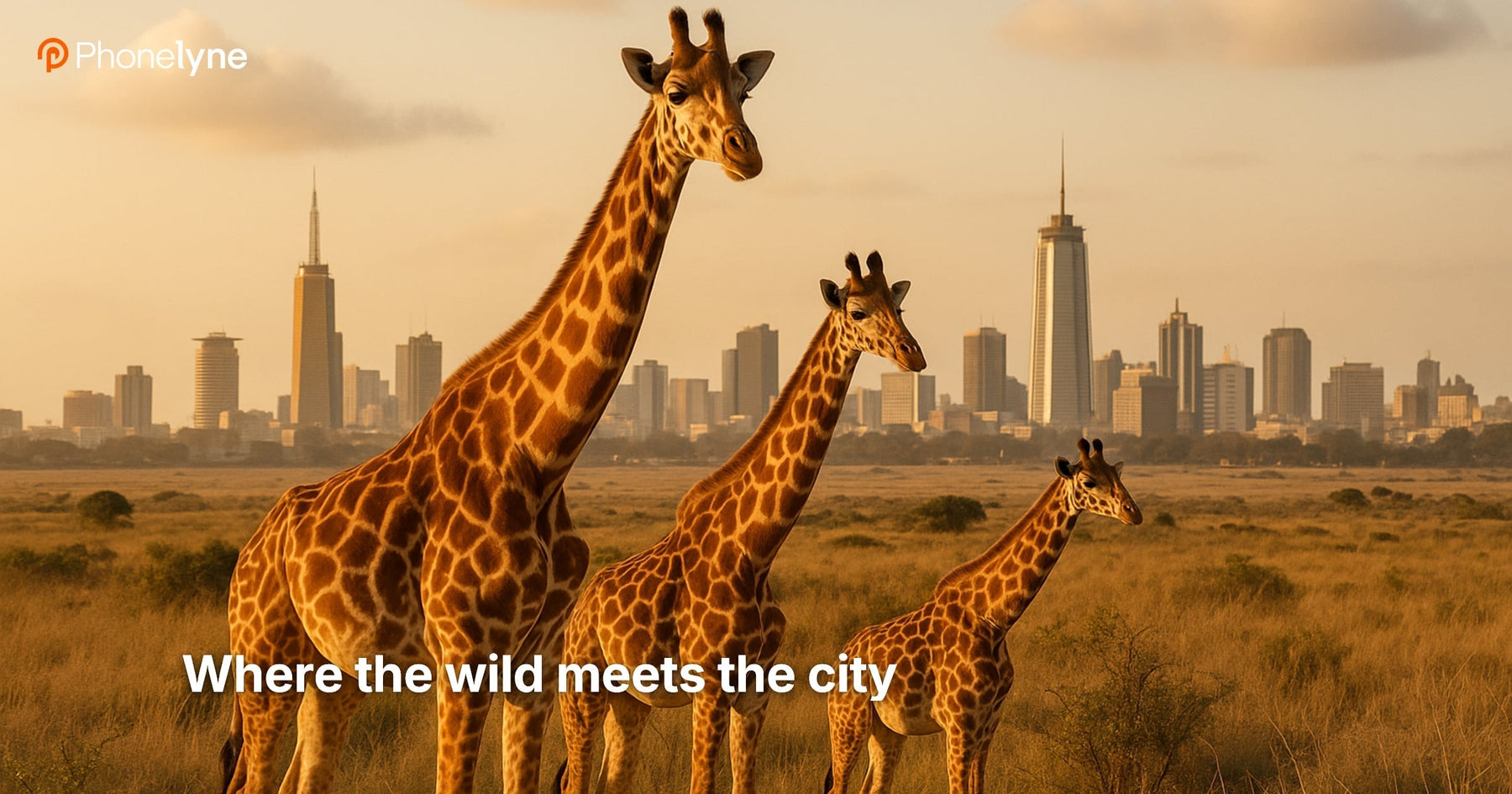 Stunning view of giraffes in foreground with Nairobi's modern skyline in the background, showcasing the unique blend of urban life and wildlife in Kenya's capital